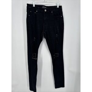 Serenade Jeans Mens 32x32 Black Distressed Skinny Stretch Denim Pants